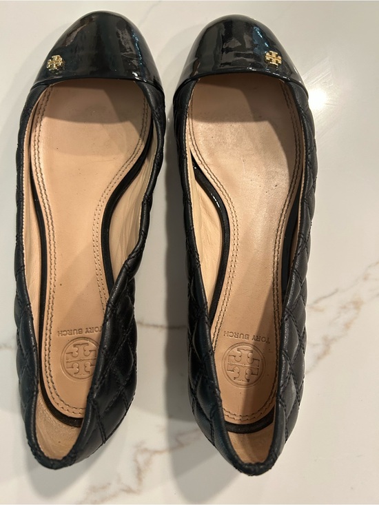 Tory Burch Shoes - Tory Burch Black Quilted Patent Cap-Toe Ballet Flats